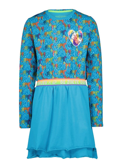 Jurk Jansje van Zoete Zusjes x 4president collectie heeft een opvallende luipaardprint in regenboogkleuren. 95% katoen en 5% elastan.