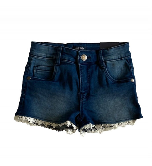 Blue Seven Meisjes Denim Short Donkerblauw met Kant - Stoere Spijkerbroek