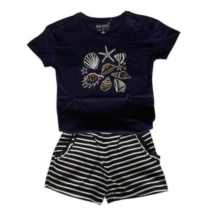 Blue Seven Meisjes Short Zwart Wit Gestreept - 100% Katoen