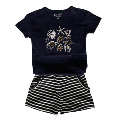 Blue Seven Meisjes Short Zwart Wit Gestreept - 100% Katoen