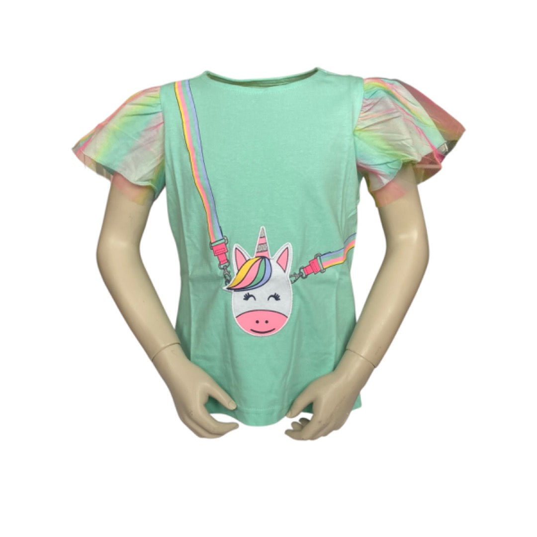 T-shirt éénhoorn met tule mouwen groen