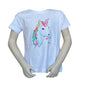 T-shirt éénhoorn met vlinders in de manen in de kleur wit. Van het merk Blue Seven en verkrijgbaar in verschillende maten materiaal is van 100% katoen.