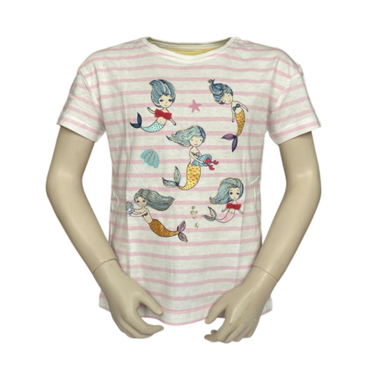T-shirt met zeemeerminnen is wit roze gestreept. Van het merk Blue Seven en van 100% katoen in verschillende maten verkrijgbaar.