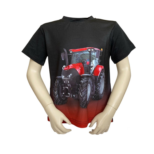 T-shirt met rode trekker. Achtergrond is zwart aflopend naar rood. Materiaal is van 65% katoen en 35% polyester en in verschillende maten verkrijgbaar.