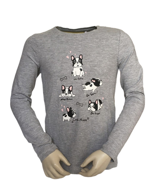 Shirt in de kleur grijs met leuke puppies erop. 100% katoen en verkrijgbaar in de maten 92 t/m 128.