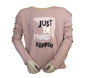 Shirt in oud rose met de tekst Just let things happen. 100% katoen verkrijgbaar in de maten 140,152 en 164.